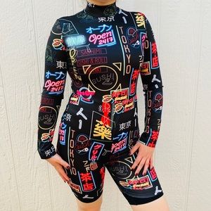 black with neon jump suite